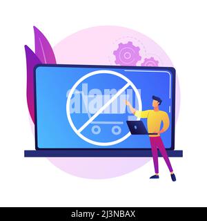 Kaufverbot, Online-Shop Website Fehler, Kauf abbrechen. Bestellunfähigkeit, Kauflimit, Budgetzeile. Online-Käufer Cartoon-Figur. Vektorisol Stock Vektor