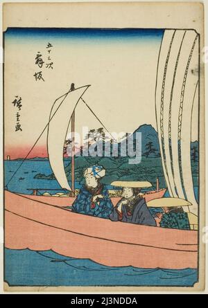 Maisaka, aus der Serie „53 Stationen [des Tokaido] (Gojusan tsugi)“, auch bekannt als die Figur Tokaido (Jinbutsu Tokaido), 1852. Stockfoto