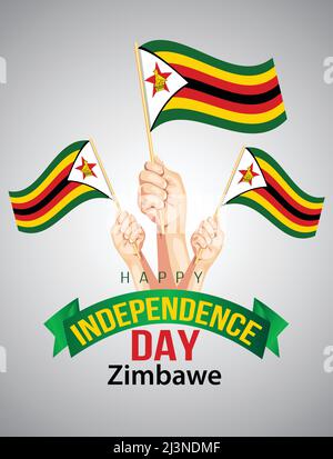 18. April Zimbabwe Independence Day. Hand hält simbabwische Flagge Stock Vektor