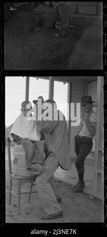 Gemeinschaft Friseur-Shop in Kern County Migrant Camp, Kalifornien. Stockfoto