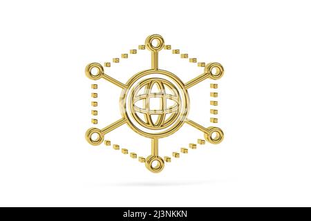 Golden 3D Blockchain-Symbol auf weißem Hintergrund isoliert - 3D Render Stockfoto