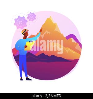 Geomorphologie abstraktes Konzept Vektor Illustration. Geomorphologie Typ, geomorphen Prozess, Erdwissenschaften, Universitätsdisziplin, Studium, geol Stock Vektor