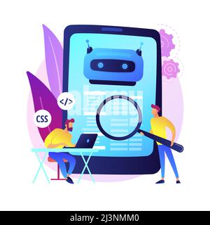 Java-Entwickler. Smartphone-Software. JavaScript-Codierung, Schreiben Anwendung, css-Programmierung. Manipulation des HTML-Quellcodes. Mobilprogramm. Vector isola Stock Vektor