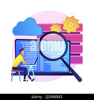 QS-Tester. Entwicklungskit. Binärcode wird analysiert. Prüfung schließen, Codierung, Prüfung des offenen Skripts. Website-Verwaltung. Qualität bestätigen. Vect Stock Vektor