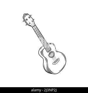 Vektorgrafik. Handgezeichneter Doodle der klassischen Gitarre. Saitenzupfen Musikinstrument. Kleine akustische Gitarre oder Ukulele. Blues oder Rock Stock Vektor