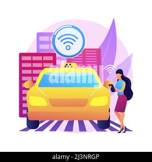 Autonomes Taxi abstraktes Konzept Vektor Illustration. Selbstfahrer Taxi, auf Anfrage Auto-Service, fahrerlosen Transport, autonomes Auto, alternative vehi Stock Vektor