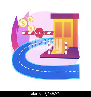 Abbildung des abstrakten Konzepts für Mautstraßen. Tollway-Gebühr, Express-Mautstraße, gebührenpflichtige Autobahn, Hauptstraße, Autobahnzugangskarte, Gebührenabnehmer Stock Vektor