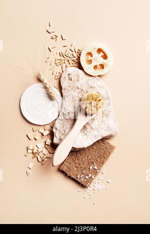 Set von Körperpflegeprodukten, Konzept der Zero Waste Lifestyle, Bad Bio-Accessoires Stockfoto