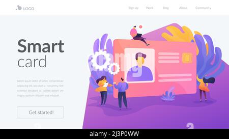 Smart ID-Karte, elektronischer Personalausweis, Kunststoff-Smartcard und persönliche Informationen Chipkarte Konzept. Website Homepage header Landing Web page templat Stock Vektor