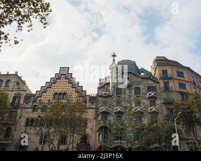 Häuser von zwei Architekten, Casa Batllo von Gaudi und Casa Amatller von Cadafalch, in Barcelona, Katalonien, Spanien, Europa Stockfoto