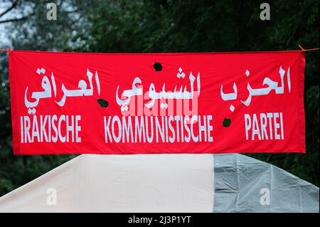 Wien, Österreich. 30. August 2014. Volksstimme-Festival am Prater in Wien. Banner der Kommunistischen Partei Iraks Stockfoto