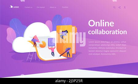 Cloud Collaboration-Technologie, Remote Business Management, Service-Konzept für Wireless Computing. Vorlage für die Startseite der Website mit Kopfzeile für die Zielwebseite. Stock Vektor