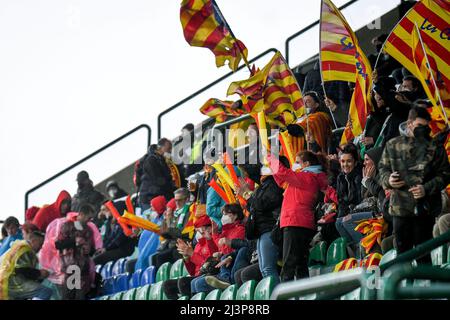 Treviso, Italien. 09. April 2022. USA Perpignan-Anhänger während Benetton Rugby vs USA Perpignan, Rugby Challenge Cup in Treviso, Italien, April 09 2022 Quelle: Unabhängige Fotoagentur/Alamy Live News Stockfoto