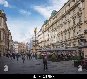 Graben Street and Plague Column - Wien, Österreich Stockfoto