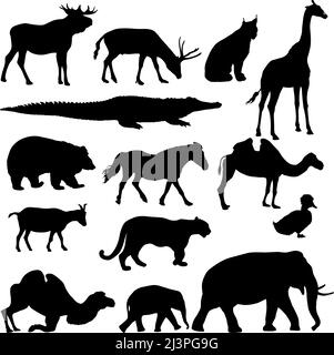Silhouette Elefant bear eagle Trab Ente zebra auf einem weißen Hintergrund. Stock Vektor