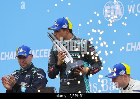 EVANS Mitch (nzl), Jaguar TCS Racing, Jaguar I-Type 5, Portrait Podium Ambiente während des Rom City ePrix 2022, 3. Treffen der ABB FIA Formel E Weltmeisterschaft 2021-22, auf dem Circuit Cittadino dellâ &#x80; &#X99;EUR vom 8. Bis 10. April in Rom, Italien - Foto: Gregory Lenormand/DPPI/LiveMedia Stockfoto