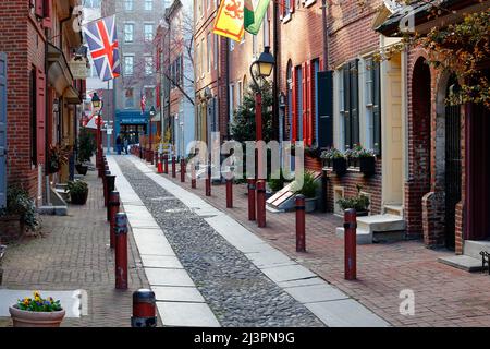 Elfreth's Alley in der Altstadt von Philadelphia, Pennsylvania. Stockfoto