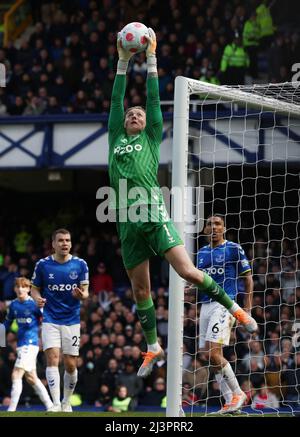 Liverpool, England, 9.. April 2022. Jordan Pickford von Everton während des Spiels der Premier League im Goodison Park, Liverpool. Bildnachweis sollte lauten: Darren Staples / Sportimage Stockfoto