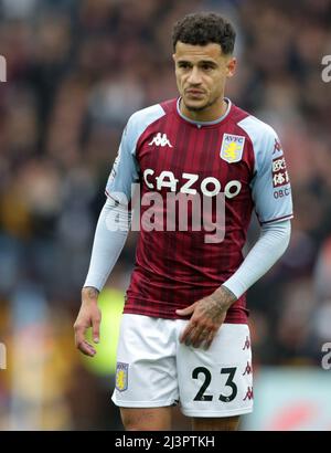 Villa Park. 9. April 2022. Premiership Football, Aston Villa versus Tottenham Hotspur; Phillipe Coutinshin of Aston Villa Kredit: Action Plus Sports/Alamy Live News Stockfoto