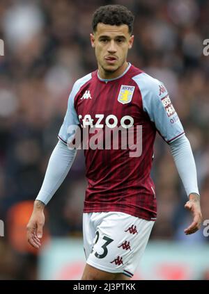Villa Park. 9. April 2022. Premiership Football, Aston Villa versus Tottenham Hotspur; Phillipe Coutinshin of Aston Villa Kredit: Action Plus Sports/Alamy Live News Stockfoto