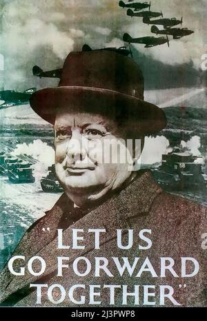 WW2 Winston Churchill Poster 'Lass uns gemeinsam vorangehen' Stockfoto