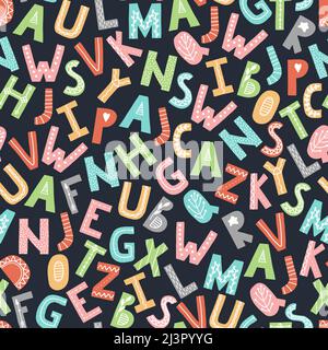 Nahtloses ABC-Muster. Skandinavisches Alphabet. Vektor Cartoon Hand gezeichnet wiederholen Tapete. Stock Vektor