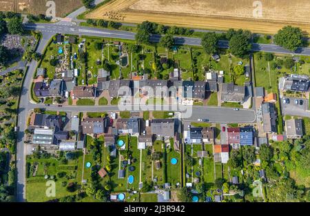 Luftaufnahme, Sackgasse, Margarethenweg Wohnsiedlung im Methler Kreis Kamen, Ruhrgebiet, Nordrhein-Westfalen, Deutschland, DE, Europa, Prope Stockfoto