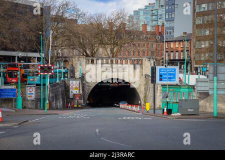 Eingang zum Mersey Tunnel, Queensway Tunnel, Liverpool Side Stockfoto