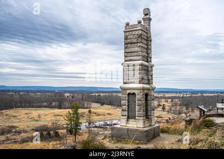 91. Pennsylvania Infantry Monument im Gettysburg National Military Park in Gettysburg, Pennsylvania. (USA) Stockfoto