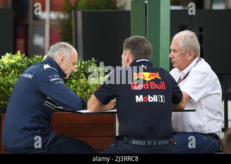 TOST Franz (aut), Teamchef der Scuderia AlphaTauri, MARKO Helmut (aut), Fahrer-Manager von Red Bull Racing, HORNER Christian (gbr), Teamchef von Red Bull Racing, Portrait während des Formel 1 Heineken Australian Grand Prix 2022, 3. Lauf der FIA Formel 1 Weltmeisterschaft 2022, Auf dem Albert Park Circuit, vom 8. Bis 10. April 2022 in Melbourne, Australien - Foto Antonin Vincent / DPPI Stockfoto