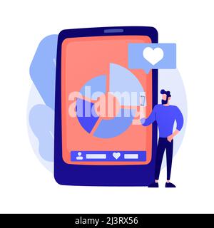 Social Media Blogging Marketing. Entwicklung von Smartphone-Apps. Online-Netzwerk Influencer Charakter. Internet-Werbung, Follower, mag attracti Stock Vektor