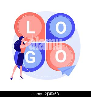 Logo-Design. Firmenmotto Kreation, Corporate Branding, Identität. Grafik-Designer flache Charakter Erforschung wettbewerbsfähigen Logo Idee. Vektorisol Stock Vektor