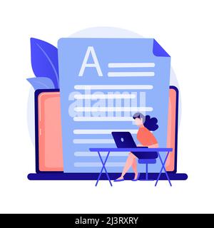 Copywriting. Social Media Post, Content Marketing, Internet-Werbung. Cartoon Charakter Text für Werbung schreiben. Werbestrategie. Vektor Stock Vektor