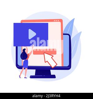 Video-Content-Schöpfer, blogger bunte Cartoon-Charakter. Videobearbeitung, Hochladen, Schneiden. Anordnung der Videoaufnahme, Manipulation. Vektor isoliert Stock Vektor