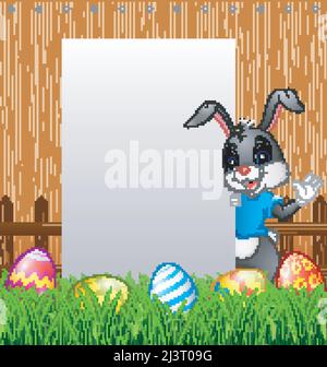 Osterhasen mit leerem Schilderhintergrund Stock Vektor