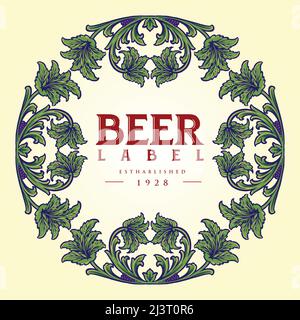 Vintage elegante Bier-Etikett mit floralen reich verzierten Vektor-Illustrationen für Ihre Arbeit Logo, Merchandise T-Shirt, Aufkleber und Label-Designs, Poster, Stock Vektor