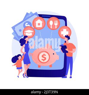Familienbudget Planung abstraktes Konzept Vektor Illustration. Beste wirtschaftliche Entscheidungen, persönliche Budgetstrategie, Familieneinkommen- und Ausgabenmanagement, Stock Vektor
