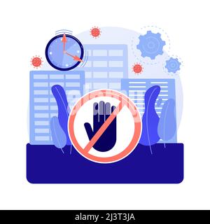 Curfew abstrakte Konzept Vektor-Illustration. Öffentliche Proteste, Demonstrationen, Massenunruhen, Straßenmassen, Treffen, Vandalismus und Plünderungen, bleiben zu Hause Restr Stock Vektor