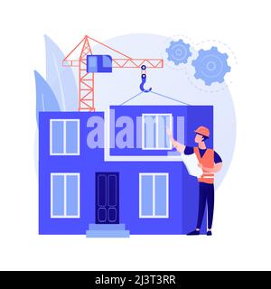 Modulare Home abstraktes Konzept Vektor Illustration. Modularer Bau, dauerhafter Fundamentbau, Fertigbauteile Transport, Stock Vektor