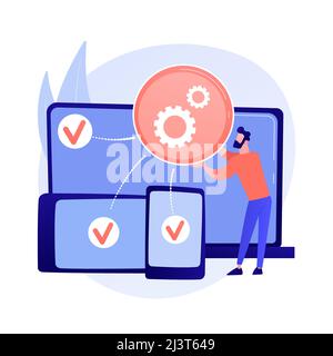 Plattformübergreifende Entwicklung abstrakte Konzept Vektor Illustration. Plattformübergreifende Betriebssysteme, kompatible Softwareumgebungen, mobile App-Benutzer e Stock Vektor