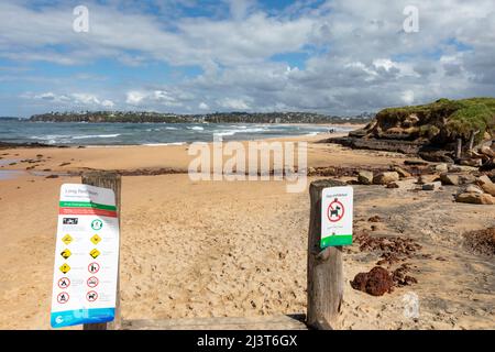 Long Reef Wasserreservat und Long Reef Strand an der Ostküste von Sydney an einem blauen Himmel Herbsttag, Sydney, NSW, Australien Stockfoto