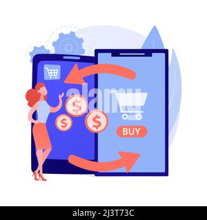 Abstrakte Konzeptdarstellung für die Inzahlungnahme mobiler Geräte. Verkaufen Sie alte mobile Gerät, Trade-in Einzelhandel, lassen Sie uns Ihr gebrauchter Handy, buybac Stock Vektor
