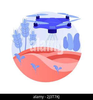 Landwirtschaft Drohne verwenden abstrakte Konzept Vektor Illustration. Landwirtschaft Präzisionslandwirtschaft, Ersthelfer, Analyse, Pflanzen Spritzen, Drohne Surveillan Stock Vektor