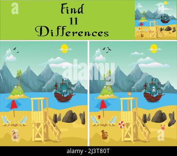 Finden Sie Unterschiede Kinder Aktivität pädagogische Spiel Vektor Kunst. Stock Vektor