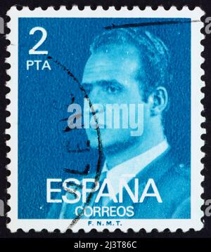 SPANIEN - UM 1976: Eine in Spanien gedruckte Briefmarke zeigt König Juan Carlos I., König von Spanien, um 1976 Stockfoto