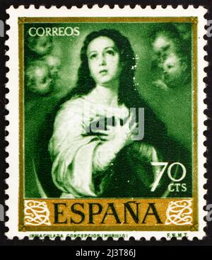 SPANIEN - UM 1960: Eine in Spanien gedruckte Briefmarke zeigt Immaculate Conception, Gemälde von Murillo, um 1960 Stockfoto