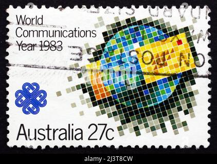 AUSTRALIEN - UM 1983: Eine in Australien gedruckte Marke zeigt das World Communications Year, um 1983 Stockfoto