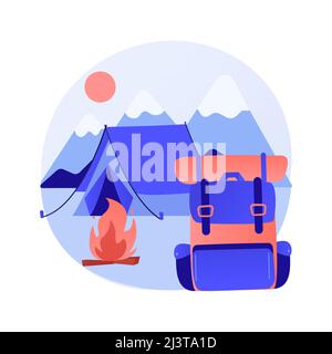 Sommerlager abstrakte Konzept Vektor Illustration. Sleepaway Camp, Urlaubszeit, Wandern und Kanufahren, Wissenschaft und Natur, Zelt und Lagerfeuer, hohe scho Stock Vektor