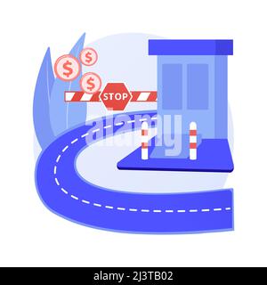 Abbildung des abstrakten Konzepts für Mautstraßen. Tollway-Gebühr, Express-Mautstraße, gebührenpflichtige Autobahn, Hauptstraße, Autobahnzugangskarte, Gebührenabnehmer Stock Vektor