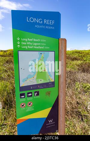 Karte im Long Reef Aquatic Reserve in Sydney an der Ostküste, NSW, Australien Stockfoto